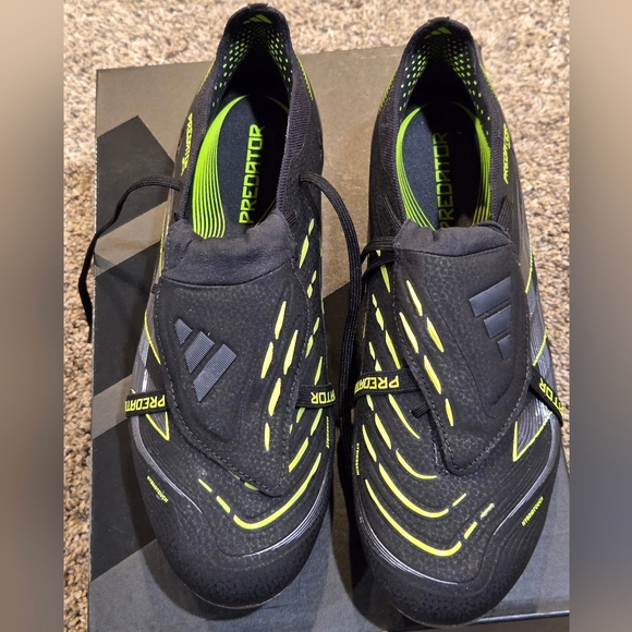 Adidas Predator Elite, Black and Neon Green, Fold-Over Tongue, Firm Ground - Picture 1 of 7